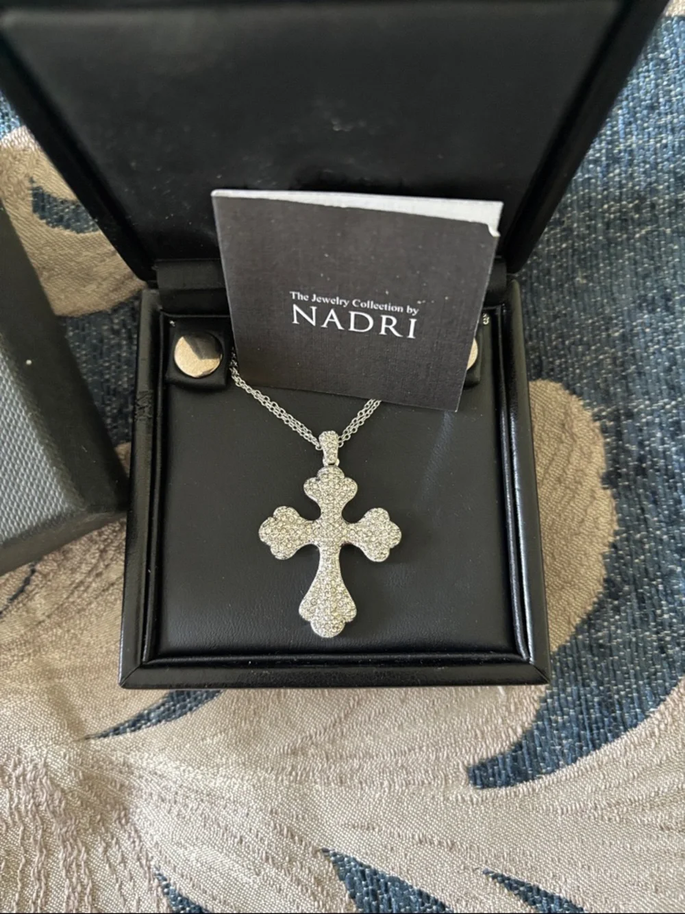 Nadri Silver Crystal Cross Pendant Necklace